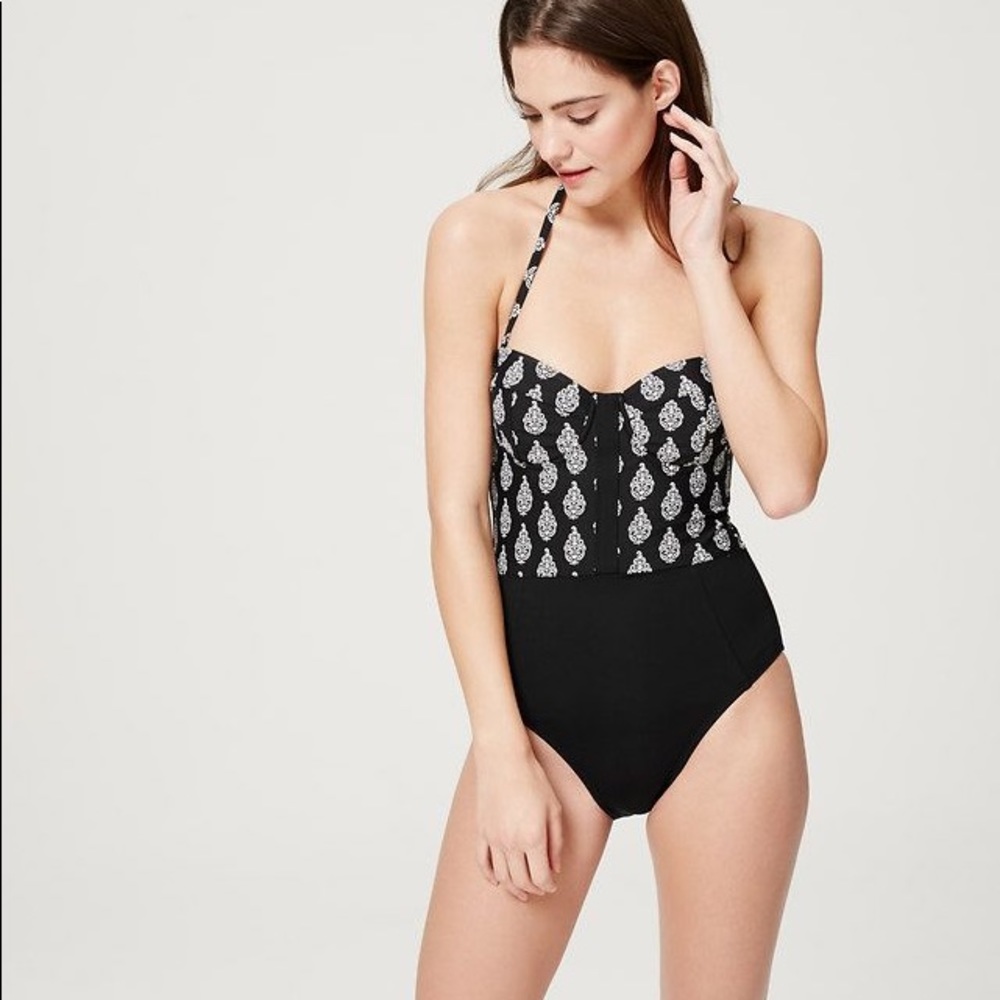 LOFT Beach One Piece Paisley Corset Halter Swim Suit